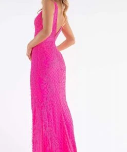 Primavera Couture - 3741 V-Neck Beaded Lace Long Gown 46 Primavera Couture - 3741 V-Neck Beaded Lace Long Gown