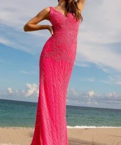 Primavera Couture - 3741 V-Neck Beaded Lace Long Gown 50 Primavera Couture - 3741 V-Neck Beaded Lace Long Gown