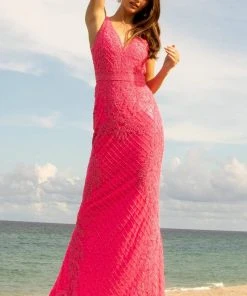 Primavera Couture - 3741 V-Neck Beaded Lace Long Gown 48 Primavera Couture - 3741 V-Neck Beaded Lace Long Gown