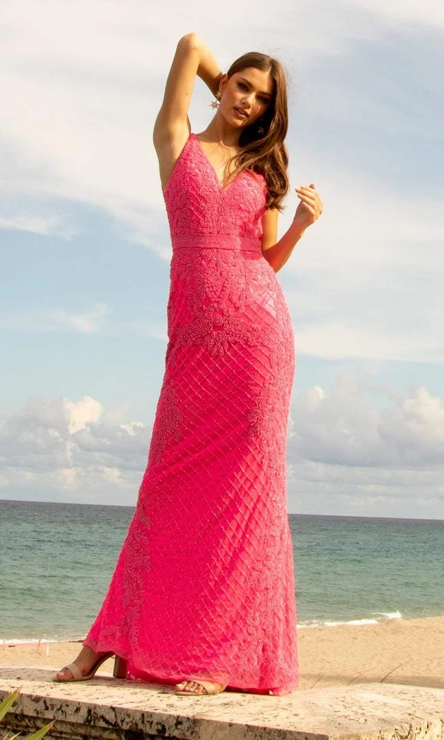 Primavera Couture - 3741 V-Neck Beaded Lace Long Gown 19 Primavera Couture - 3741 V-Neck Beaded Lace Long Gown