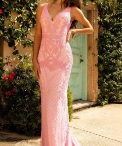 Primavera Couture - 3741 V-Neck Beaded Lace Long Gown 61 Primavera Couture - 3741 V-Neck Beaded Lace Long Gown