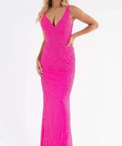 Primavera Couture - 3741 V-Neck Beaded Lace Long Gown 47 Primavera Couture - 3741 V-Neck Beaded Lace Long Gown