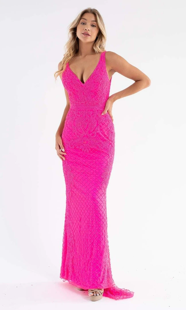 Primavera Couture - 3741 V-Neck Beaded Lace Long Gown 18 Primavera Couture - 3741 V-Neck Beaded Lace Long Gown