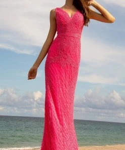 Primavera Couture - 3741 V-Neck Beaded Lace Long Gown 51 Primavera Couture - 3741 V-Neck Beaded Lace Long Gown