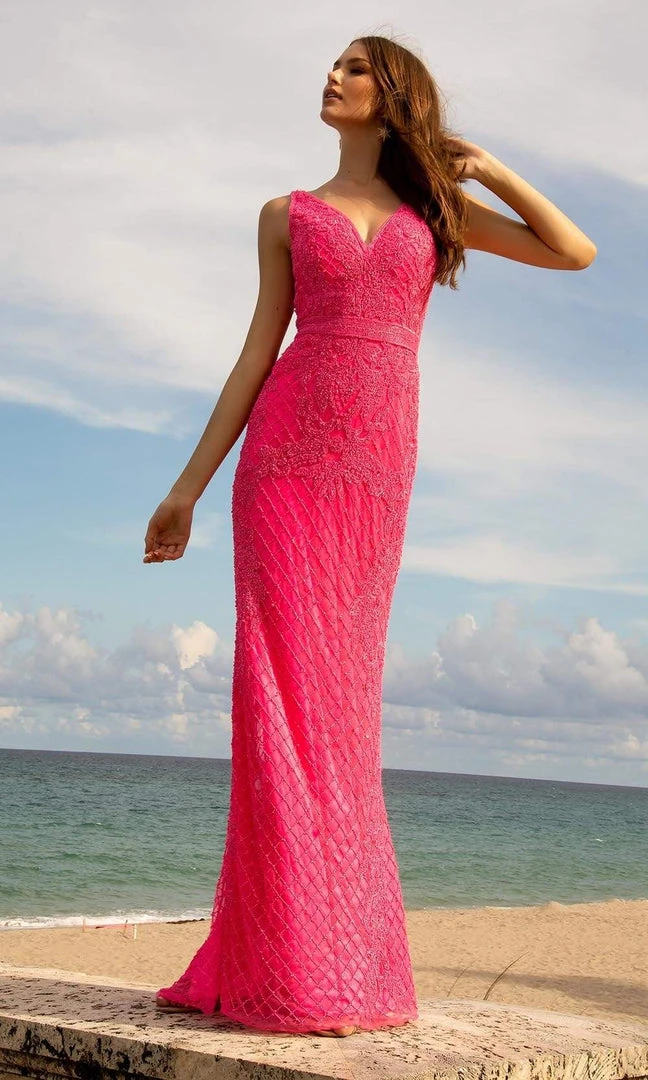 Primavera Couture - 3741 V-Neck Beaded Lace Long Gown 22 Primavera Couture - 3741 V-Neck Beaded Lace Long Gown