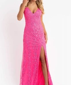 Primavera Couture - 3749 Sequin V-Neck Open Back Gown 25 Primavera Couture - 3749 Sequin V-Neck Open Back Gown