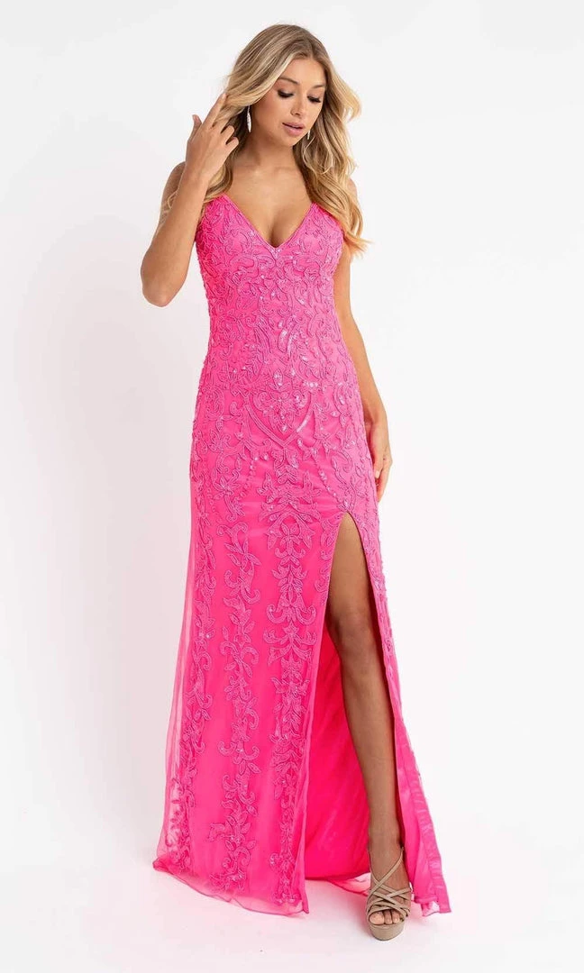 Primavera Couture - 3749 Sequin V-Neck Open Back Gown 7 Primavera Couture - 3749 Sequin V-Neck Open Back Gown