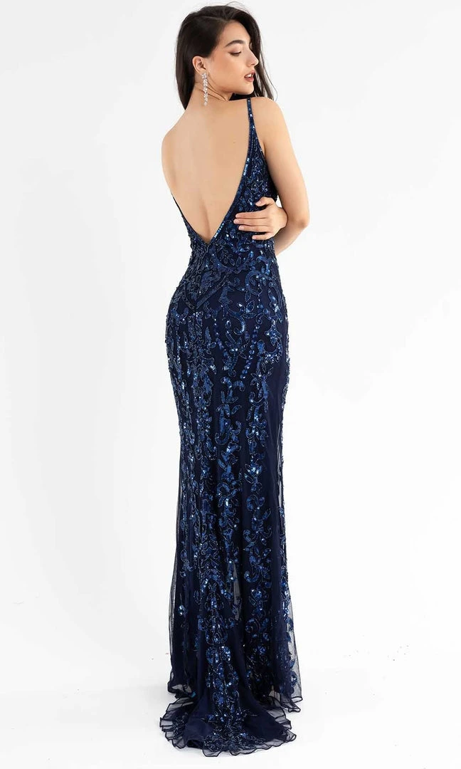 Primavera Couture - 3749 Sequin V-Neck Open Back Gown 6 Primavera Couture - 3749 Sequin V-Neck Open Back Gown