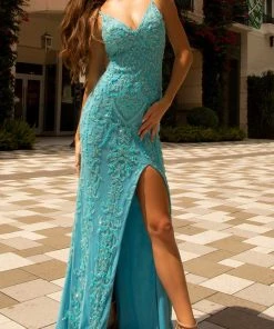 Primavera Couture - 3749 Sequin V-Neck Open Back Gown 38 Primavera Couture - 3749 Sequin V-Neck Open Back Gown