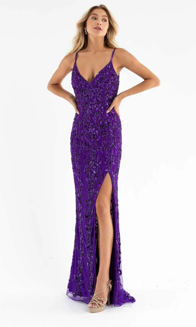 Primavera Couture - 3749 Sequin V-Neck Open Back Gown 12 Primavera Couture - 3749 Sequin V-Neck Open Back Gown