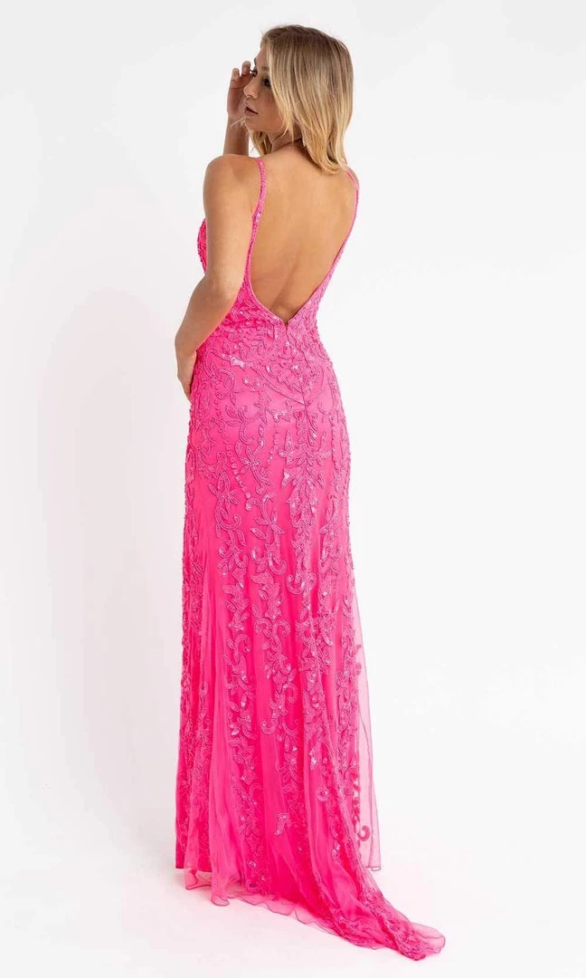 Primavera Couture - 3749 Sequin V-Neck Open Back Gown 8 Primavera Couture - 3749 Sequin V-Neck Open Back Gown