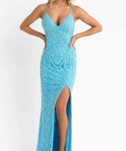 Primavera Couture - 3749 Sequin V-Neck Open Back Gown 36 Primavera Couture - 3749 Sequin V-Neck Open Back Gown