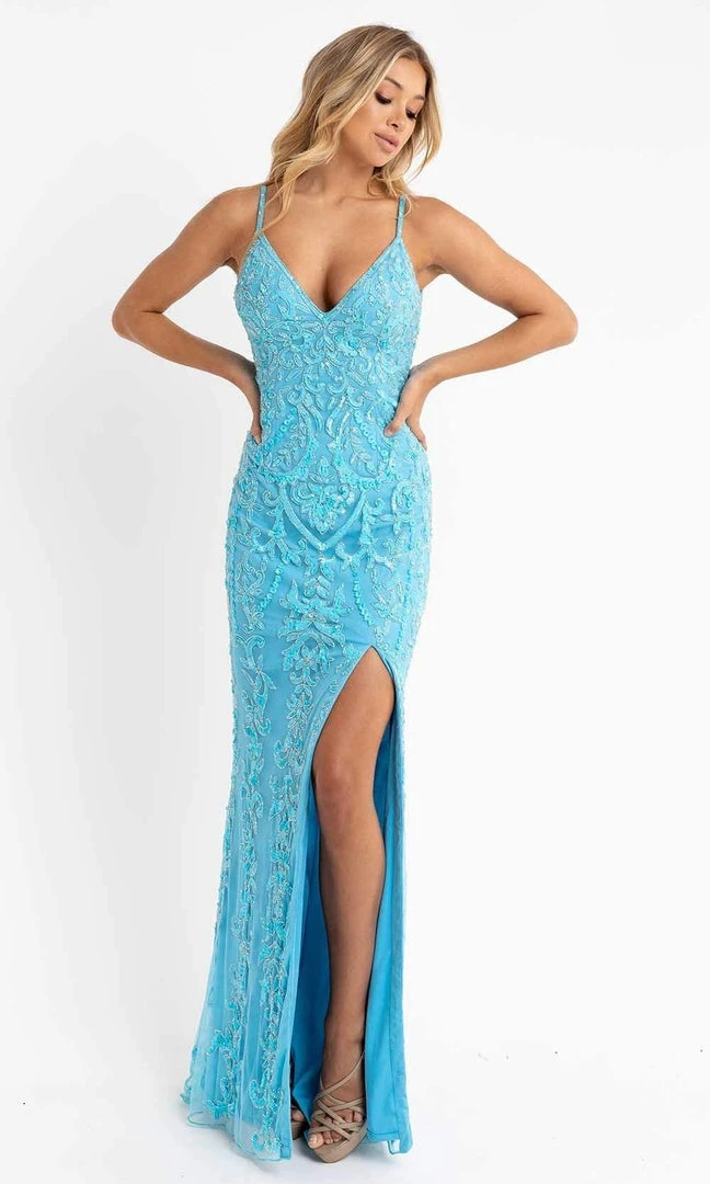 Primavera Couture - 3749 Sequin V-Neck Open Back Gown 18 Primavera Couture - 3749 Sequin V-Neck Open Back Gown