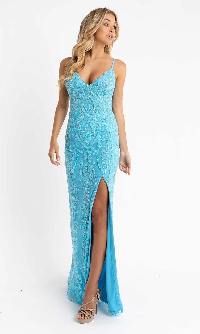 Primavera Couture - 3749 Sequin V-Neck Open Back Gown 21 Primavera Couture - 3749 Sequin V-Neck Open Back Gown