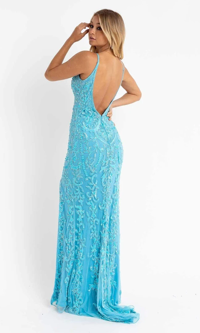 Primavera Couture - 3749 Sequin V-Neck Open Back Gown 16 Primavera Couture - 3749 Sequin V-Neck Open Back Gown