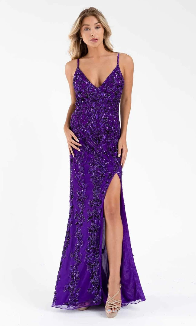 Primavera Couture - 3749 Sequin V-Neck Open Back Gown 9 Primavera Couture - 3749 Sequin V-Neck Open Back Gown