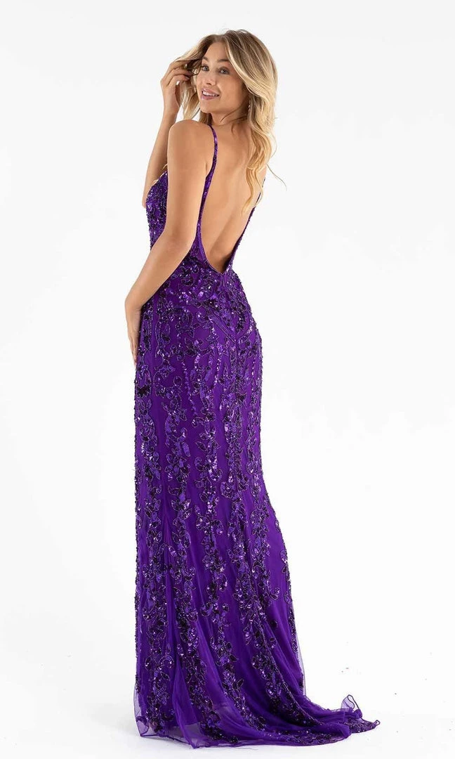 Primavera Couture - 3749 Sequin V-Neck Open Back Gown 10 Primavera Couture - 3749 Sequin V-Neck Open Back Gown