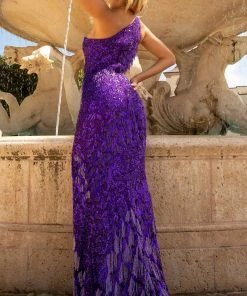 Primavera Couture - 3766 Asymmetrical One Sleeve Gown