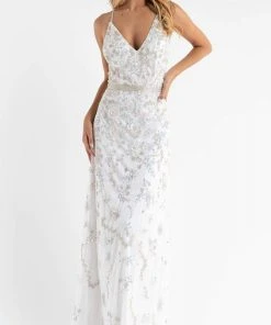 Primavera Couture - 3772 Floral Beaded Spaghetti Strap Long Dress