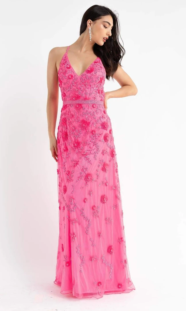 Primavera Couture - 3772 Floral Beaded Spaghetti Strap Long Dress 5 Primavera Couture - 3772 Floral Beaded Spaghetti Strap Long Dress
