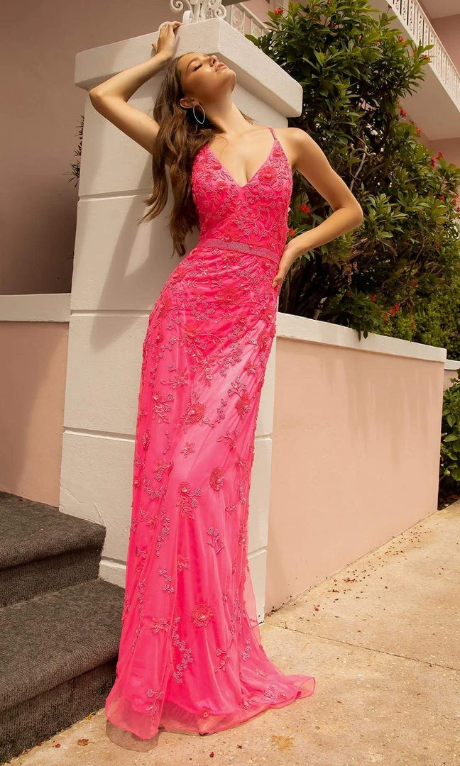 Primavera Couture - 3772 Floral Beaded Spaghetti Strap Long Dress 10 Primavera Couture - 3772 Floral Beaded Spaghetti Strap Long Dress