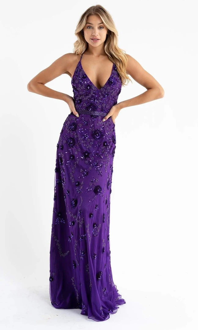 Primavera Couture - 3772 Floral Beaded Spaghetti Strap Long Dress 13 Primavera Couture - 3772 Floral Beaded Spaghetti Strap Long Dress
