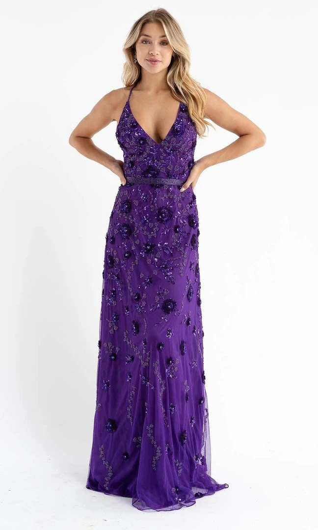 Primavera Couture - 3772 Floral Beaded Spaghetti Strap Long Dress 18 Primavera Couture - 3772 Floral Beaded Spaghetti Strap Long Dress