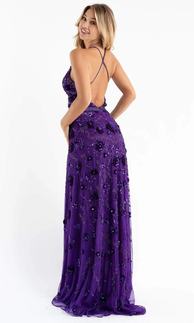 Primavera Couture - 3772 Floral Beaded Spaghetti Strap Long Dress 14 Primavera Couture - 3772 Floral Beaded Spaghetti Strap Long Dress