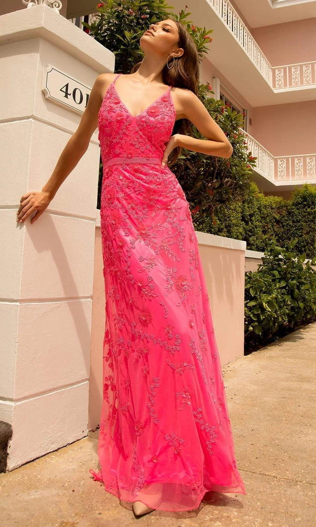 Primavera Couture - 3772 Floral Beaded Spaghetti Strap Long Dress 12 Primavera Couture - 3772 Floral Beaded Spaghetti Strap Long Dress