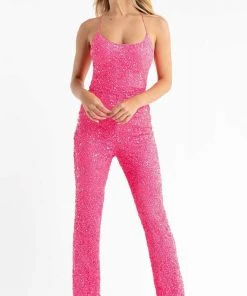 Primavera Couture - 3774 Sequin Scoop Neckline Jumpsuit