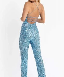 Primavera Couture - 3774 Sequin Scoop Neckline Jumpsuit
