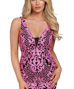 Primavera Couture 3806 - Sequined Backless Cocktail Dress