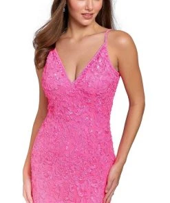 Primavera Couture 3813 - Deep V-Neck Backless Cocktail Dress