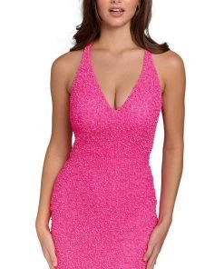 Primavera Couture 3824 - Sequined Strappy Back Cocktail Dress
