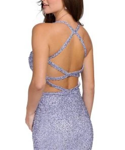 Primavera Couture 3824 - Sequined Strappy Back Cocktail Dress