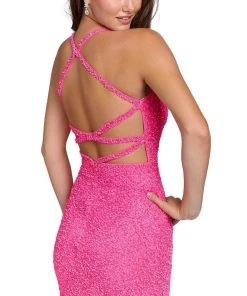 Primavera Couture 3824 - Sequined Strappy Back Cocktail Dress