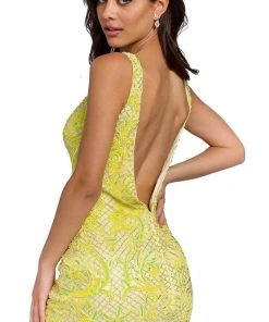 Primavera Couture 3825 - Beaded V-Neck Fitted Cocktail Dress