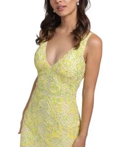 Primavera Couture 3825 - Beaded V-Neck Fitted Cocktail Dress