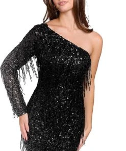 Primavera Couture 3858 - One Shoulder Fringes Cocktail Dress