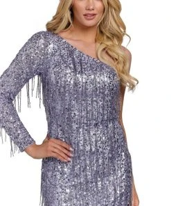 Primavera Couture 3858 - One Shoulder Fringes Cocktail Dress