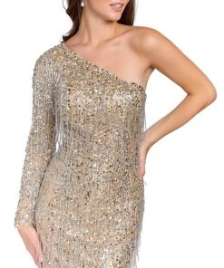 Primavera Couture 3858 - One Shoulder Fringes Cocktail Dress