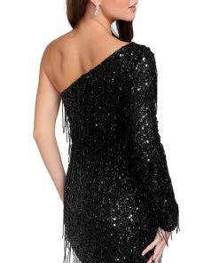 Primavera Couture 3858 - One Shoulder Fringes Cocktail Dress