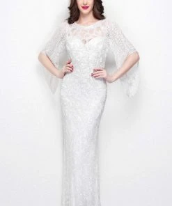 Primavera Couture - 9713 Sequined Flare Sleeve Illusion Sheath Gown