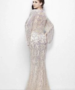 Primavera Couture - 9713 Sequined Flare Sleeve Illusion Sheath Gown