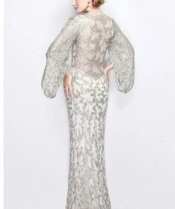 Primavera Couture - 9713 Sequined Flare Sleeve Illusion Sheath Gown