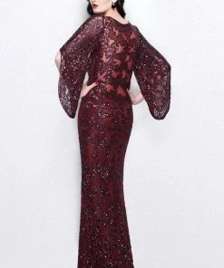 Primavera Couture - 9713 Sequined Flare Sleeve Illusion Sheath Gown