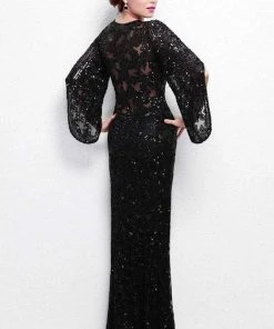 Primavera Couture - 9713 Sequined Flare Sleeve Illusion Sheath Gown