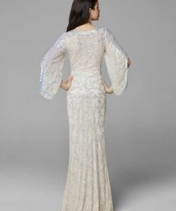 Primavera Couture - 9713 Sequined Flare Sleeve Illusion Sheath Gown