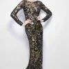 Primavera Couture - Long Sleeve Luxurious Floral Sequined Long Sheath Gown 1401