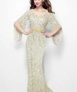 Primavera Couture - Stunning Two-Tone Sequin Embellished Long Gown With Batwing Sleeves 1424